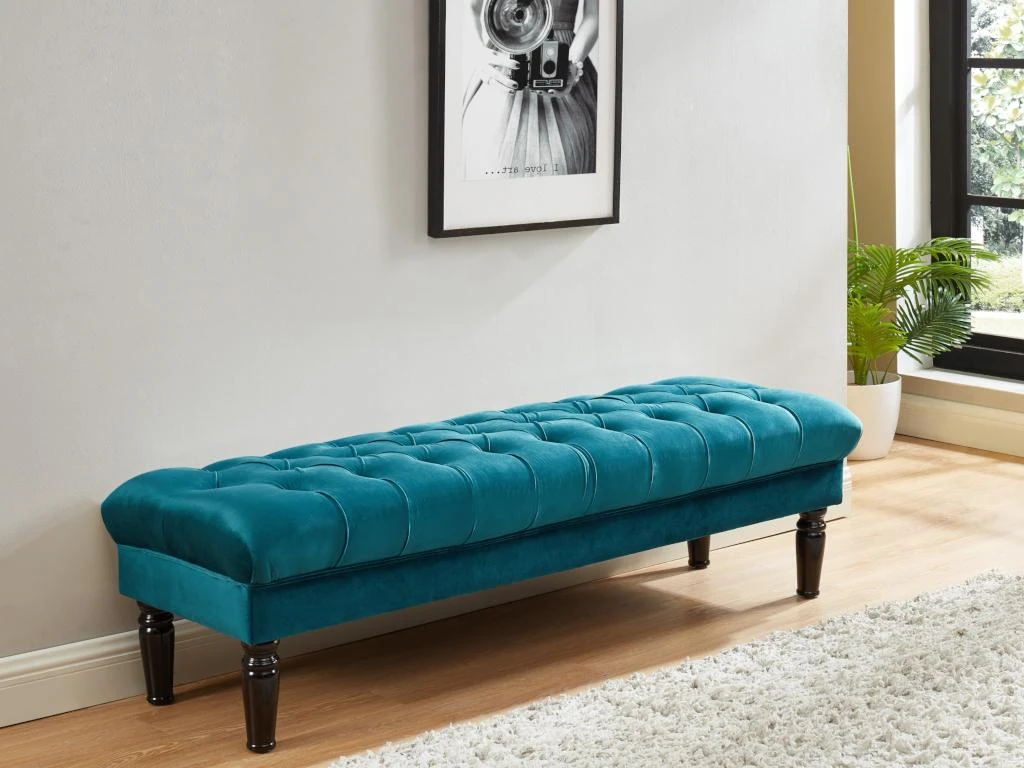 Banc RINALDO - Velours Bleu Canard 3 Banc RINALDO - Velours Bleu Canard