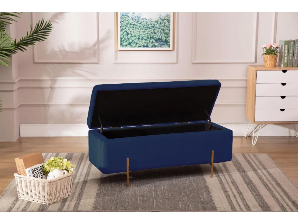 Banc Coffre En Velours HERVE - Bleu Nuit 3 Banc Coffre En Velours HERVE - Bleu Nuit