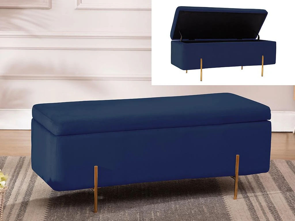 Banc Coffre En Velours HERVE - Bleu Nuit 4 Banc Coffre En Velours HERVE - Bleu Nuit – Image 2