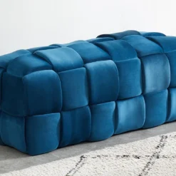 Banc Tressé En Velours Bleu FABERO -Sominova Soldes Boutique banc bout de lit 453827