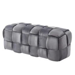 Banc Tressé En Velours Anthracite FABERO -Sominova Soldes Boutique banc bout de lit 453835