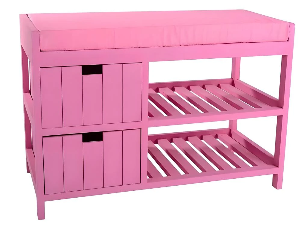 Banc Enfant Bois Seuni 2 Tiroirs Rose Atmosphera - Rose 3 Banc Enfant Bois Seuni 2 Tiroirs Rose Atmosphera - Rose