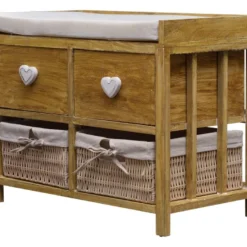 Banc Coffre 4 Tiroirs Bois Osier Beige Vintage 46x60x30 -Sominova Soldes Boutique banc 12518475