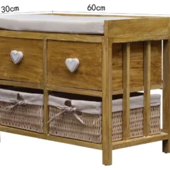 Banc Coffre 4 Tiroirs Bois Osier Beige Vintage 46x60x30 -Sominova Soldes Boutique banc 12518477