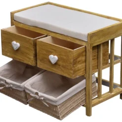 Banc Coffre 4 Tiroirs Bois Osier Beige Vintage 46x60x30 -Sominova Soldes Boutique banc 12518479