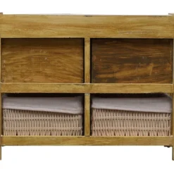 Banc Coffre 4 Tiroirs Bois Osier Beige Vintage 46x60x30 -Sominova Soldes Boutique banc 12518485