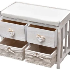 Banc Banquette Assise 2 Tiroirs Bois Blanc Shabby 46x60x30 -Sominova Soldes Boutique banc 12518535