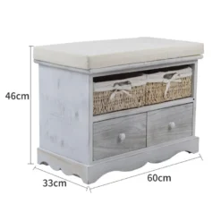 Banquette Gris En Bois 2 Tiroirs 2 Paniers En Osier Shabby 46x60x33 -Sominova Soldes Boutique banc 12573559