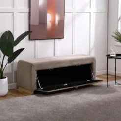 Banc Coffre - Velours - Taupe - CAPINO 15 Banc Coffre - Velours - Taupe - CAPINO -Sominova Soldes Boutique banc 14212741