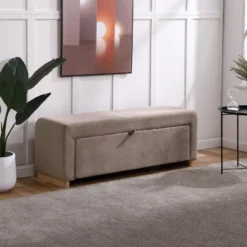 Banc Coffre - Velours - Taupe - CAPINO