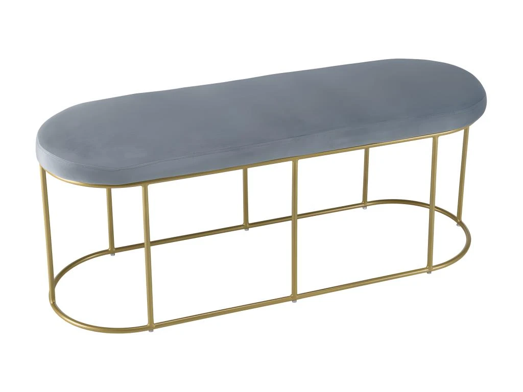 ALBANE - Banc Velours Bleu Pieds Arrondis Métal Doré 4 ALBANE - Banc Velours Bleu Pieds Arrondis Métal Doré – Image 2
