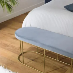 ALBANE - Banc Velours Bleu Pieds Arrondis Métal Doré 11 ALBANE - Banc Velours Bleu Pieds Arrondis Métal Doré -Sominova Soldes Boutique banc 14638955