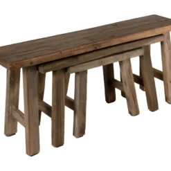 NOLAN - Set De 3 Bancs Gigognes Marrons Bois Mahogany - Esprit Brocante -Sominova Soldes Boutique banc 14639059