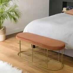 ALBANE - Banc Velours Orange Pieds Arrondis Métal Doré -Sominova Soldes Boutique banc 14639081