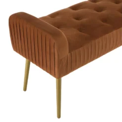 ALBANE - Banc De Lit En Velours Orange Pieds Métal Doré -Sominova Soldes Boutique banc 14639089