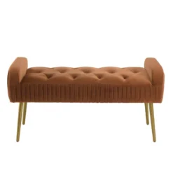 ALBANE - Banc De Lit En Velours Orange Pieds Métal Doré -Sominova Soldes Boutique banc 14639091