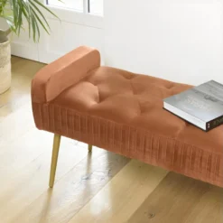 ALBANE - Banc De Lit En Velours Orange Pieds Métal Doré -Sominova Soldes Boutique banc 14639093
