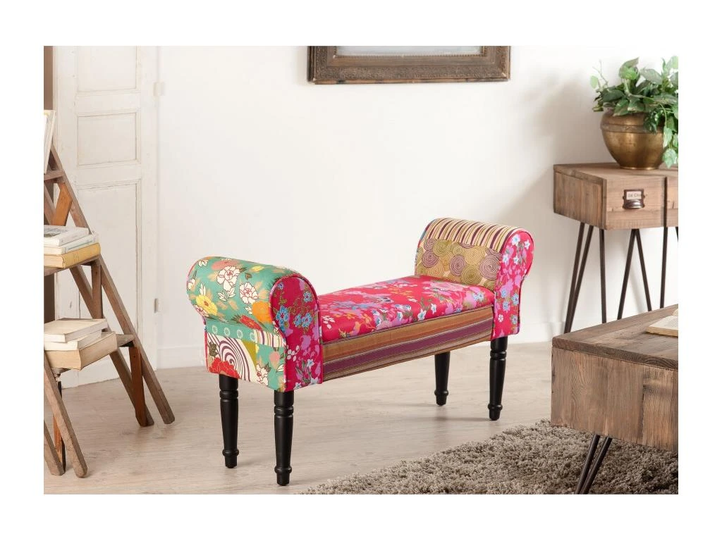 ARTHUR - Banc De Lit Rectangulaire Tissu Bohème Multicolore Pieds Bois Noir 3 ARTHUR - Banc De Lit Rectangulaire Tissu Bohème Multicolore Pieds Bois Noir