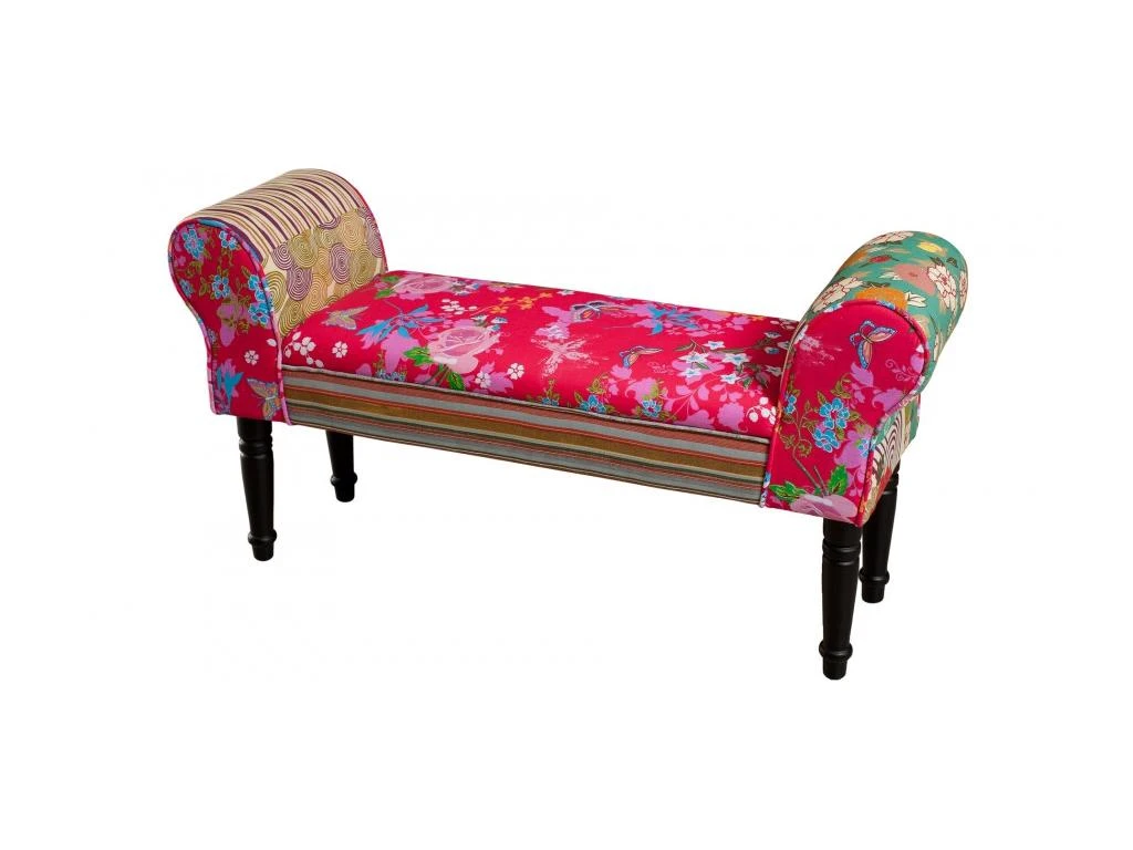 ARTHUR - Banc De Lit Rectangulaire Tissu Bohème Multicolore Pieds Bois Noir 4 ARTHUR - Banc De Lit Rectangulaire Tissu Bohème Multicolore Pieds Bois Noir – Image 2