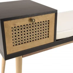 CHARLIE - Banc Marron Assise Noire 1 Tiroir Effet Cannage -Sominova Soldes Boutique banc 14667939