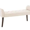 Banc Banquette Capitonné En Tissu Crème Avec Pieds En Bois Marron Foncé Largeur 133cm BAN10090 -Sominova Soldes Boutique banc 15776365