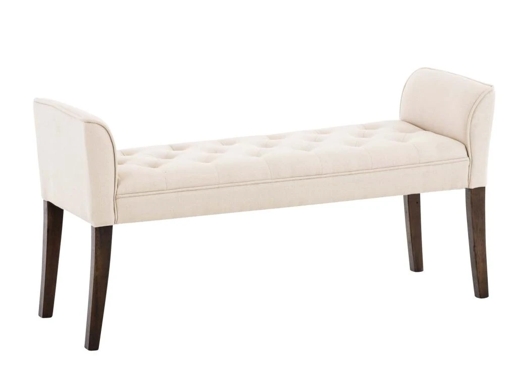 Banc Banquette Capitonné En Tissu Crème Avec Pieds En Bois Marron Foncé Largeur 133cm BAN10090 3 Banc Banquette Capitonné En Tissu Crème Avec Pieds En Bois Marron Foncé Largeur 133cm BAN10090