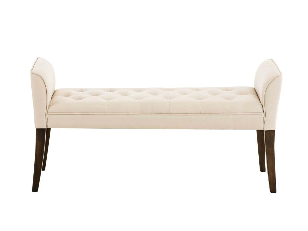 Banc Banquette Capitonné En Tissu Crème Avec Pieds En Bois Marron Foncé Largeur 133cm BAN10090 4 Banc Banquette Capitonné En Tissu Crème Avec Pieds En Bois Marron Foncé Largeur 133cm BAN10090 – Image 2