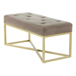 Banc Design Velours "Cameron" 90cm Taupe & Or