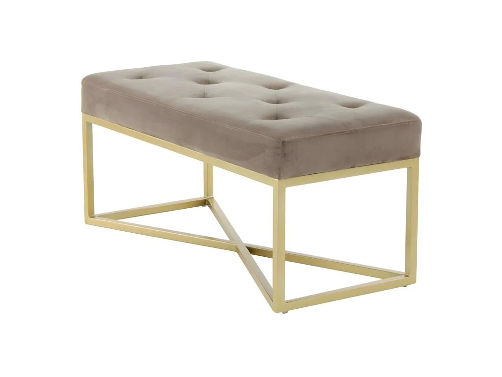 Banc Design Velours "Cameron" 90cm Taupe & Or 3 Banc Design Velours "Cameron" 90cm Taupe & Or