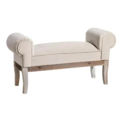 Banc Baroque Tissu Beige/Bois Blanchi - RORO