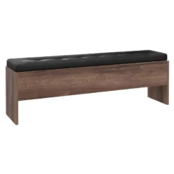 Banc Coffre L165 Cm Décor Chêne Foncé Assise Capitonnée Noir - RIVIERA