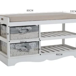 Coffre De Rangement 2 Tiroirs Osier Bois Blanc Shabby 46x80x33 -Sominova Soldes Boutique banc 18365499