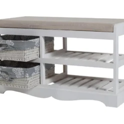Coffre De Rangement 2 Tiroirs Osier Bois Blanc Shabby 46x80x33 -Sominova Soldes Boutique banc 18365503