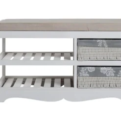 Coffre De Rangement 2 Tiroirs Osier Bois Blanc Shabby 46x80x33 -Sominova Soldes Boutique banc 18365505