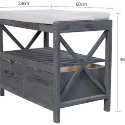 Banc Banquette Assise 2 Tiroirs Bois Gris Shabby Chic 43x65x34 -Sominova Soldes Boutique banc 18397333