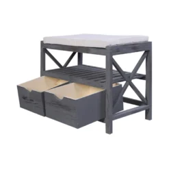 Banc Banquette Assise 2 Tiroirs Bois Gris Shabby Chic 43x65x34 -Sominova Soldes Boutique banc 18397335
