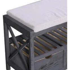 Banc Banquette Assise 2 Tiroirs Bois Gris Shabby Chic 43x65x34 -Sominova Soldes Boutique banc 18397339