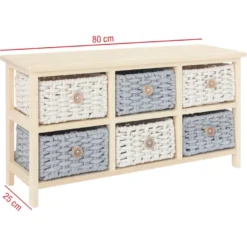 Banc De Rangement 6 Tiroirs En Bois De Pin Beige Et Gris Pour L'entrée -Sominova Soldes Boutique banc 18431795