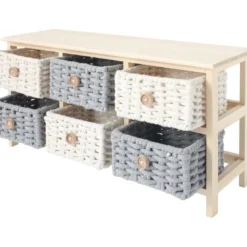 Banc De Rangement 6 Tiroirs En Bois De Pin Beige Et Gris Pour L'entrée -Sominova Soldes Boutique banc 18431797