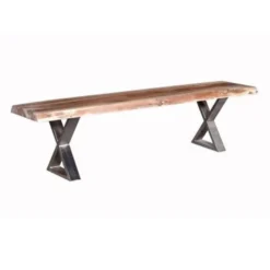 Banc En Bois Massif "Crosa" 200cm Marron & Chrome -Sominova Soldes Boutique banc 19094675