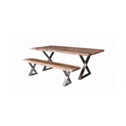 Banc En Bois Massif "Crosa" 200cm Marron & Chrome -Sominova Soldes Boutique banc 19094683