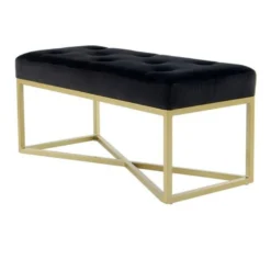 Banc Design Velours "Cameron" 90cm Noir & Or