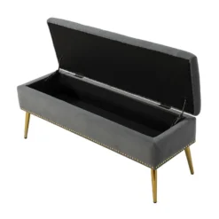 Banc De Rangement Moderne En Velours Avec Base Dorée Et Garniture Cloutée, Banc De Chambre Rembourré Pour Bout De Lit, Repose-Pieds Capitonné Pour Entrée, Salon, Salle à Manger, Gris 9 Banc De Rangement Moderne En Velours Avec Base Dorée Et Garniture Cloutée, Banc De Chambre Rembourré Pour Bout De Lit, Repose-Pieds Capitonné Pour Entrée, Salon, Salle à Manger, Gris -Sominova Soldes Boutique banc 19094729