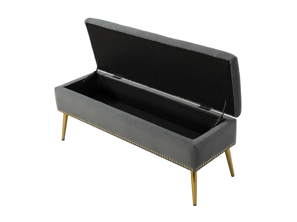 Banc De Rangement Moderne En Velours Avec Base Dorée Et Garniture Cloutée, Banc De Chambre Rembourré Pour Bout De Lit, Repose-Pieds Capitonné Pour Entrée, Salon, Salle à Manger, Gris 5 Banc De Rangement Moderne En Velours Avec Base Dorée Et Garniture Cloutée, Banc De Chambre Rembourré Pour Bout De Lit, Repose-Pieds Capitonné Pour Entrée, Salon, Salle à Manger, Gris – Image 3