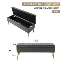 Banc De Rangement Moderne En Velours Avec Base Dorée Et Garniture Cloutée, Banc De Chambre Rembourré Pour Bout De Lit, Repose-Pieds Capitonné Pour Entrée, Salon, Salle à Manger, Gris 11 Banc De Rangement Moderne En Velours Avec Base Dorée Et Garniture Cloutée, Banc De Chambre Rembourré Pour Bout De Lit, Repose-Pieds Capitonné Pour Entrée, Salon, Salle à Manger, Gris -Sominova Soldes Boutique banc 19094733