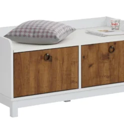 Banc à 2 Portes En MDF Blanc Et Chêne Pacifique -Sominova Soldes Boutique banc 21486979