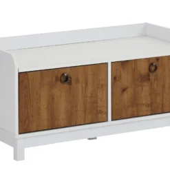 Banc à 2 Portes En MDF Blanc Et Chêne Pacifique -Sominova Soldes Boutique banc 21486983