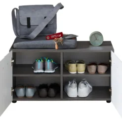 LineGD Banc, 2 Portes, Argent Fumé, Blanc Brillant. -Sominova Soldes Boutique banc 22157865