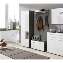 LineGD Banc, 2 Portes, Argent Fumé, Blanc Brillant. -Sominova Soldes Boutique banc 22157875