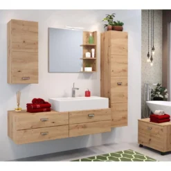 Geo Banc Pour Salle De Bain, 1 Compartiment Ouvert, 1 Rabat Imitation Chêne. 16 Geo Banc Pour Salle De Bain, 1 Compartiment Ouvert, 1 Rabat Imitation Chêne. -Sominova Soldes Boutique banc 22157945